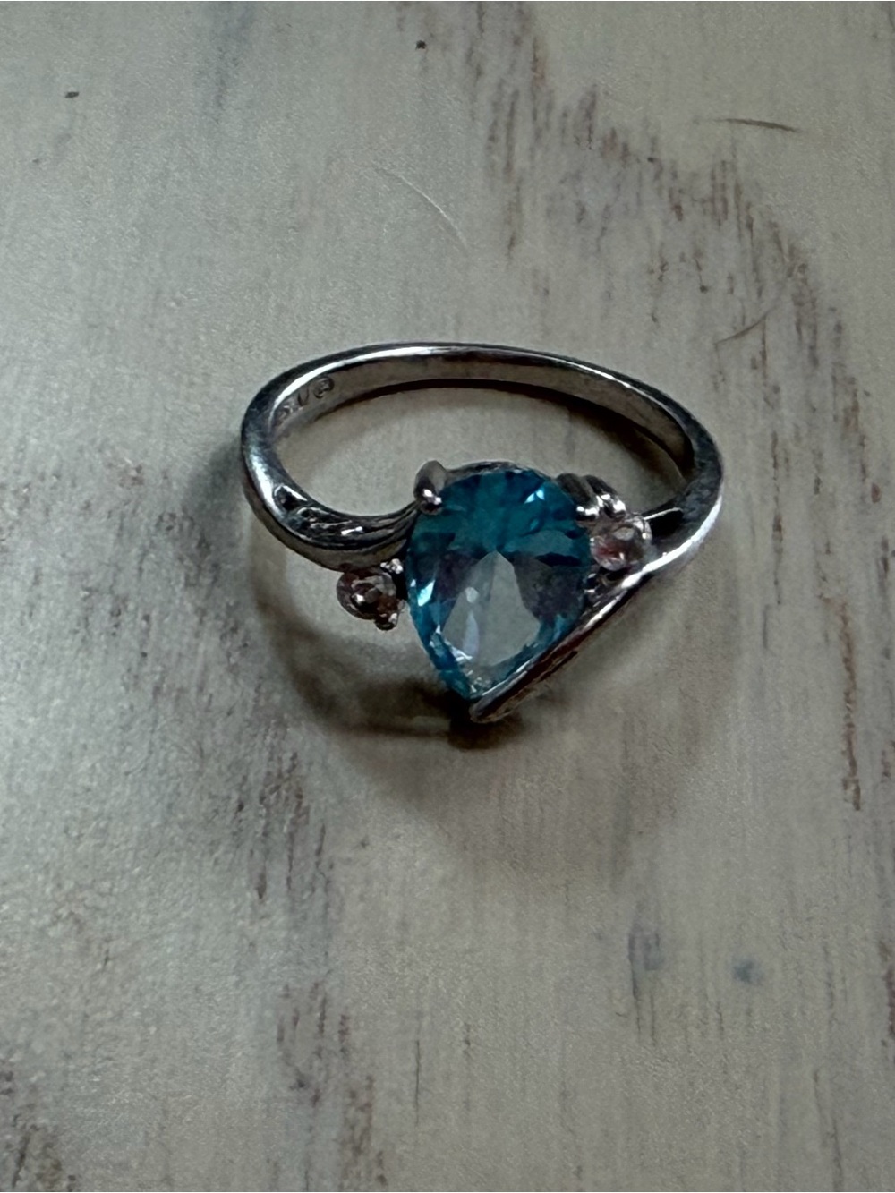 Sterling Silver Blue Gemstone Ring Size 6